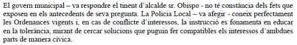 Resposta de l'Equip de Govern de l'Ajuntament de Gavà a un prec d'ERC-Gavà sobre un incident succet entre un nudista i un policia local a la platja de Gav Mar (30 de setembre de 2010)